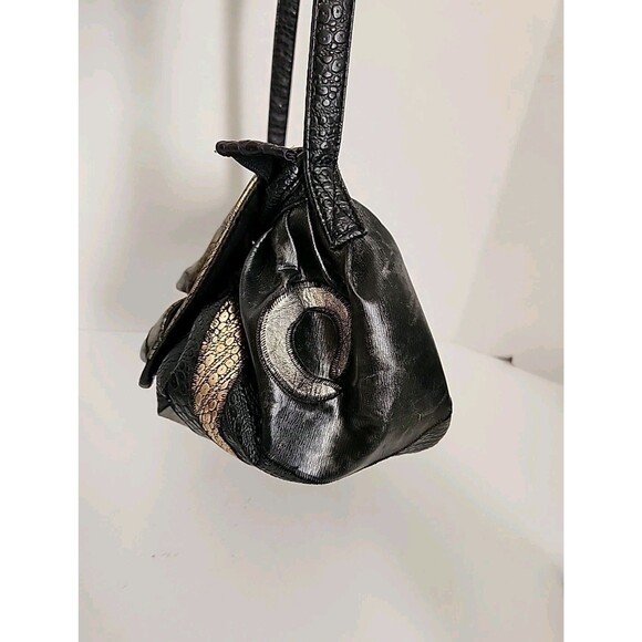 Vintage NAS Shoulder Bag Purse Black Metallic Silver Pewter 1980s Great Cond. - Picture 3 of 9